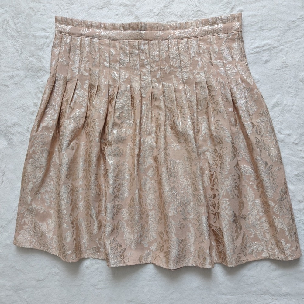 BCBGMAXAZRIA‎ Peach Pink Beige Jacquard Brocade Skirt Lined Metallic Floral Sz S - Picture 5 of 9